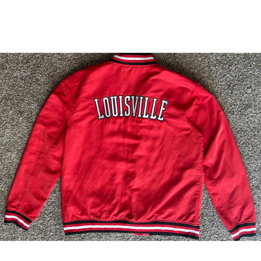 Homefield Louisville Cardinals Red Satin Varsity Bomber Full Zip Jacket Men's L